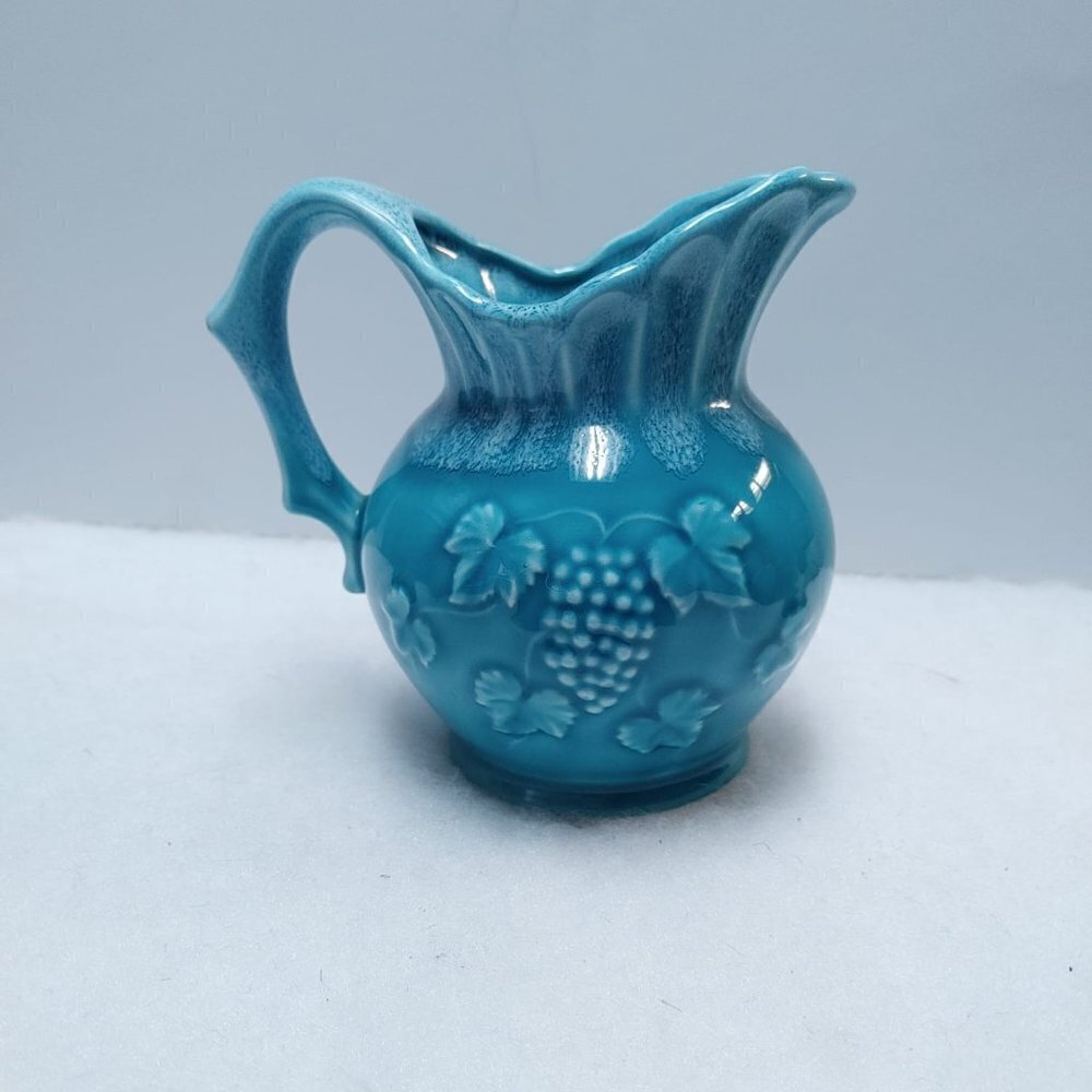 Mini JAPAN Pitcher Vintage, Aqua Blue Japanese Ceramic Water Jug, 1970's